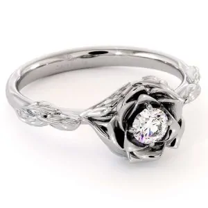 טבעת אירוסין יהלום טבעת אירוסין פרח טבעת עלי זהב לבן טבעת סוליטר טבעת יהלום