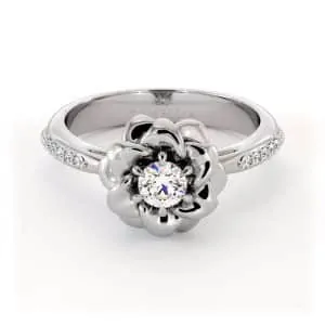 טבעת אירוסין פרחונית תלת־ממדית עם יהלום מעבדה מרכזי