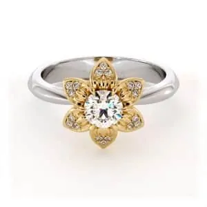 טבעת בעיצוב פרח פתוח עם יהלום מעבדה זוהר בלב העיצוב