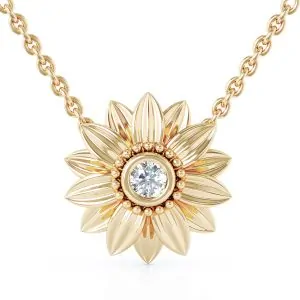 שרשרת תליון חמנייה בעיצוב פיליגרי עם יהלום מעבדה