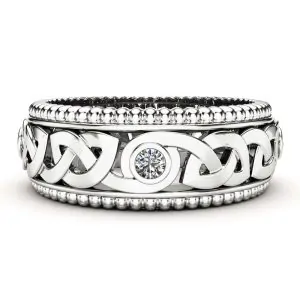 טבעת גברית קלטית עם יהלומי מעבדה בעיצוב ייחודי