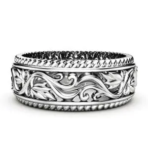 טבעת וינטג' גברית עם חריטת עלים קלאסית