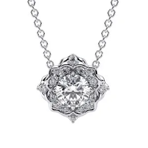 שרשרת פרחונית יוקרתית עם יהלום מעבדה מרכזי ומסגרת יהלומים