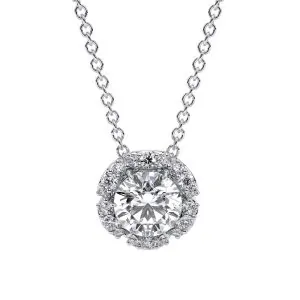 תליון יהלום מעבדה 2 קראט עגול עם מסגרת הילה נוצצת