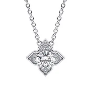 שרשרת פרח יהלום נוצצת 0.75 קראט ואבני צד